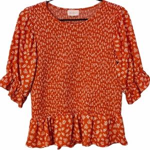 NWOT Melloday Floral Puff Sleeve Peplum Top